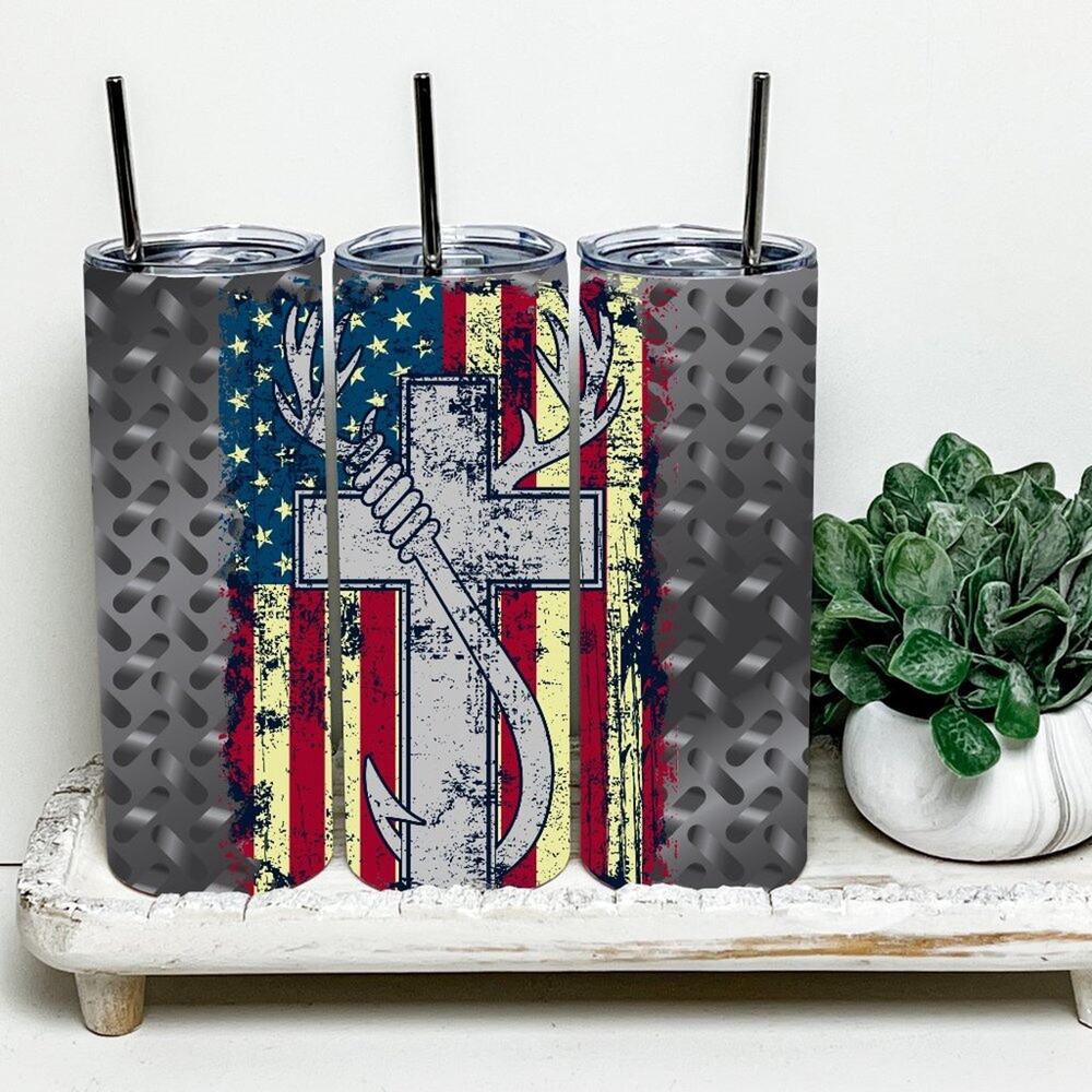 Fishing Hunting Cross 20oz Tumbler With Metal Straw